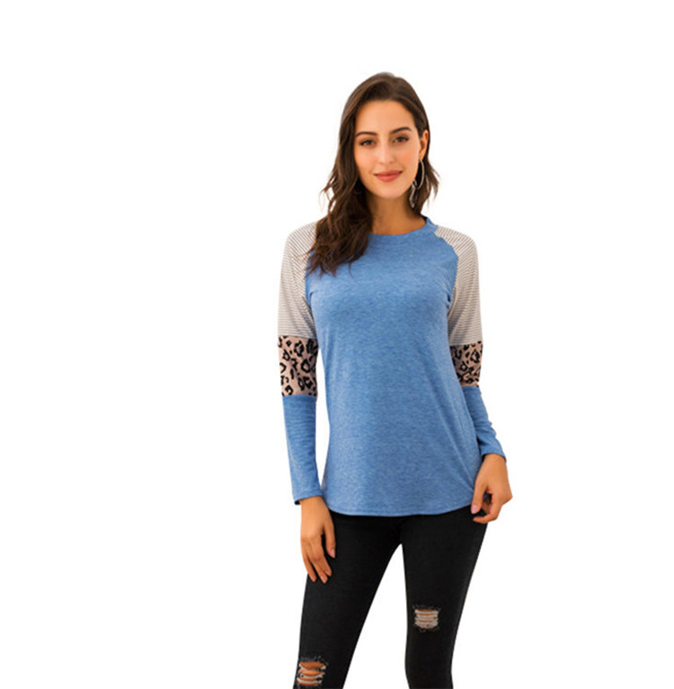 Title 4, Long Sleeve Panel Leopard Print Casual T Shirt Top