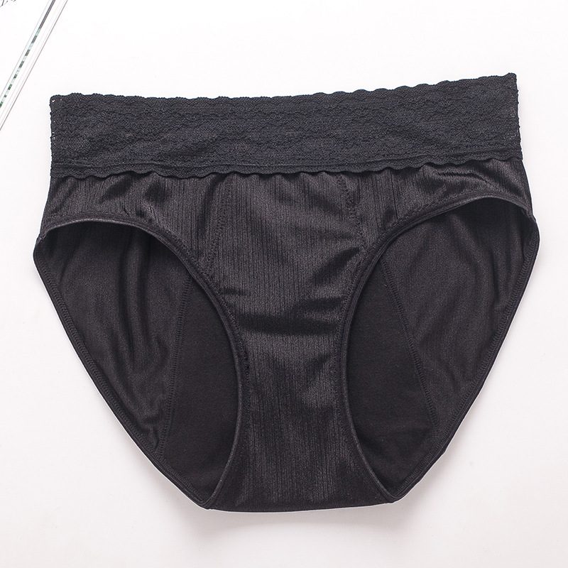 Plus Size Mid High Waist Physiological Pants Four Layers Lace - 3