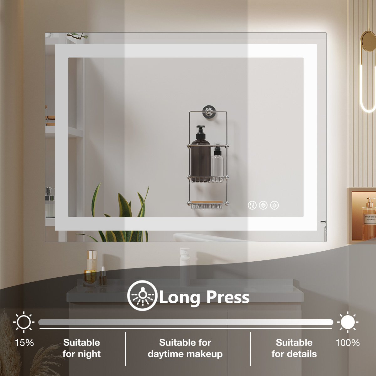 Anti-fog LED Bathroom Mirror With Dual Light Source And Three Lighting Modes--36 X 36_voghion.com