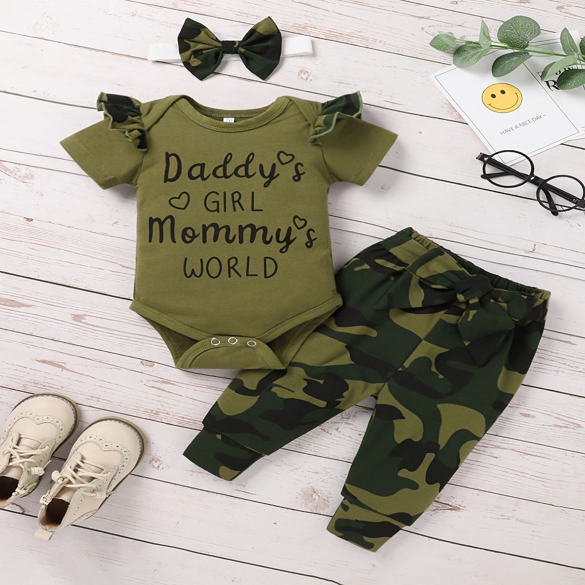 Girls' Suit With Striped Letter Print