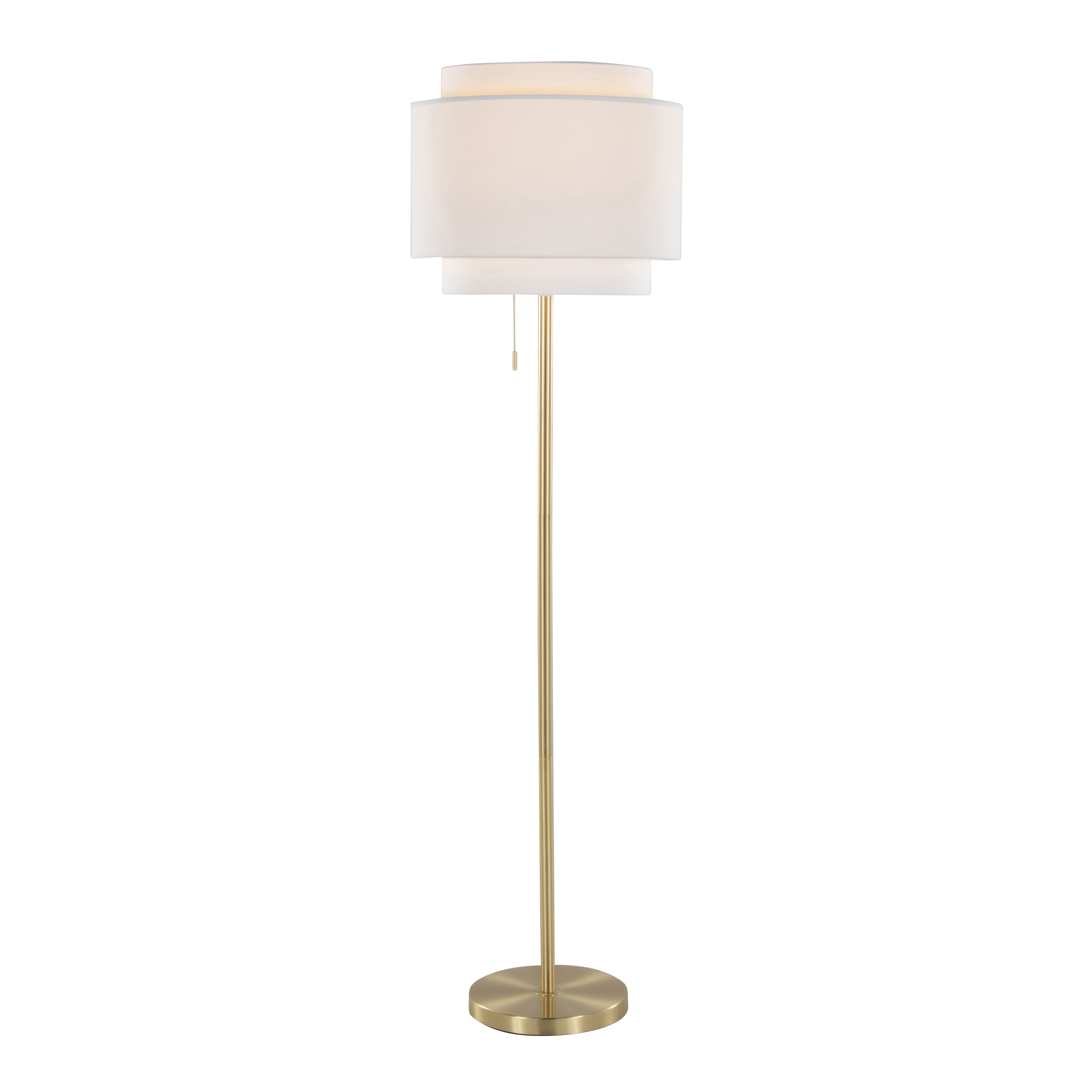 Tier 64inch Contemporary Metal Floor Lamp In Gold Metal With Off-White Linen Shade thumbnail 5