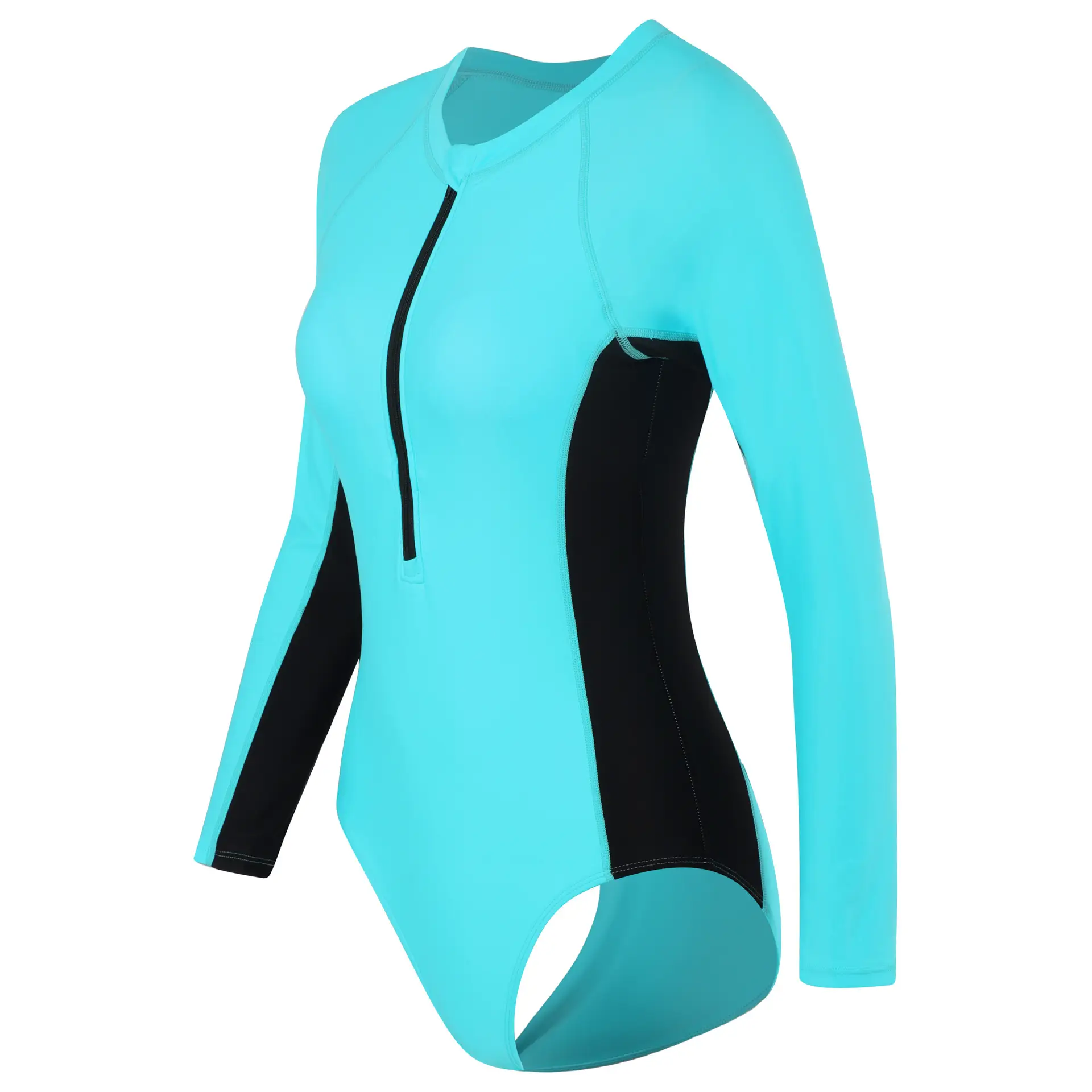 Long-sleeved One-piece Matching Round Neck Zipper Style Briefs