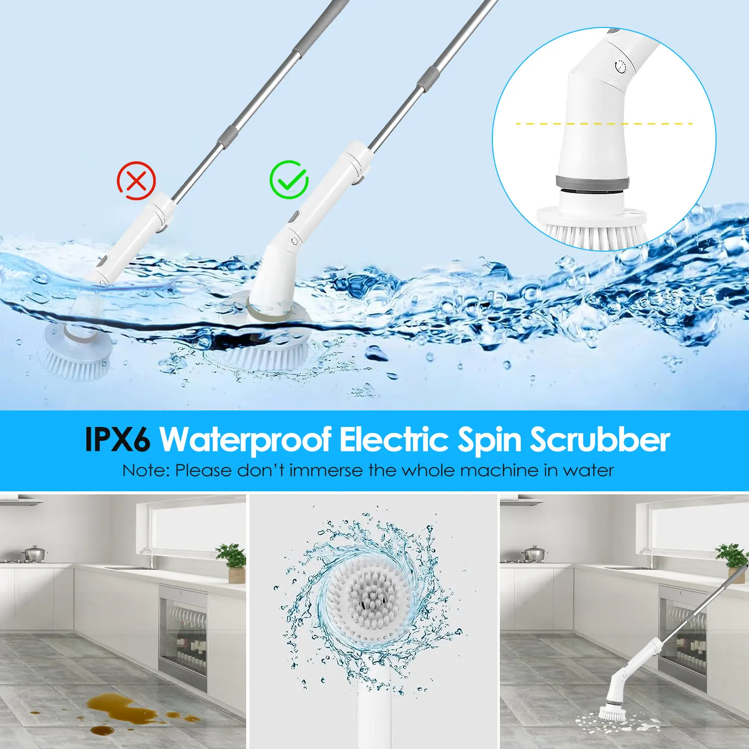 Electric Spin Scrubber Cordless Rechargeable Telescopic Cleaning
