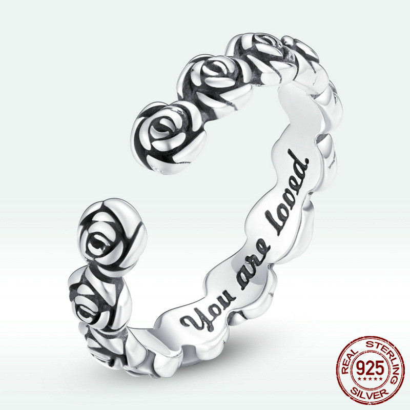 Vintage Magnificent Life Ring With Elegant Rose Flower Lettering