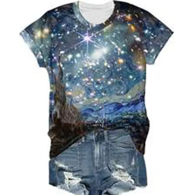 European And American Ladies Oil Painting And Space Image Printing Casual T shirt Color Xxl - Shop at LoveMi