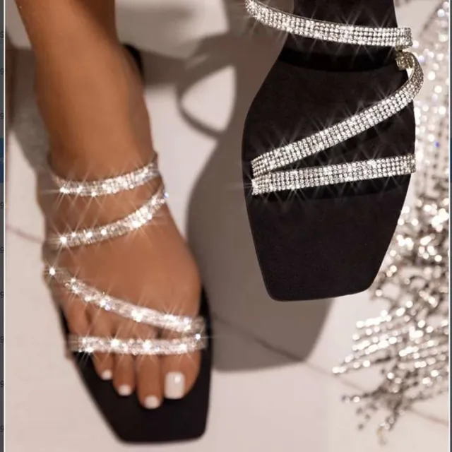 Diamond Flat Sandals Slippers Shoes Silver - Shop at LoveMi
