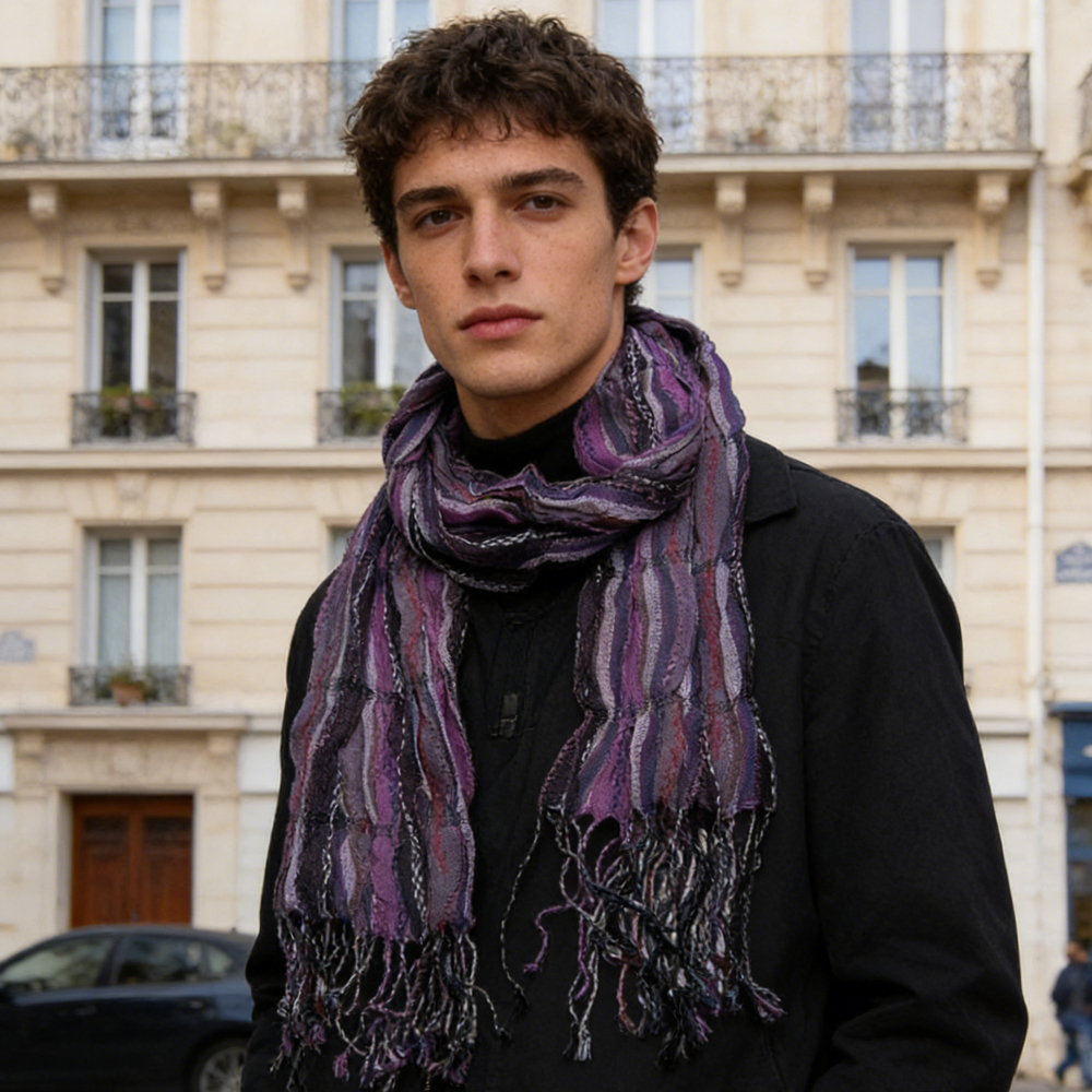 2pcs Royal Purple Jacquard Pattern Scarf,Regal Textured Scarf ,Luxe Look For Evening Wear,Scarf,vacation,daily Life,evening Party,Office Appropriate Subtlety For Women Men - Men's Clothing