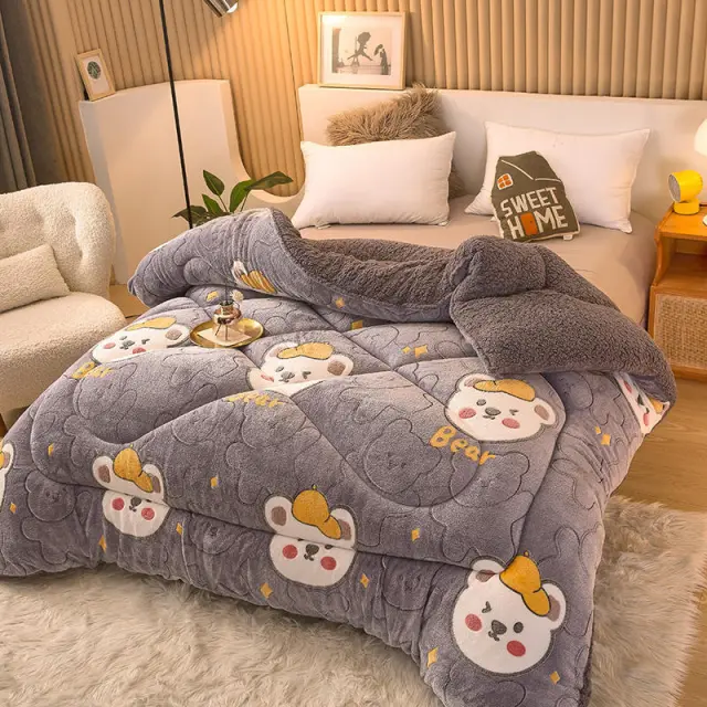 The Thick Short Fluffy Soft Warm Quilt In Autumn And Winter Brings Comfort And Good Sleep For The Family At Home Grey - Shop at LoveMi