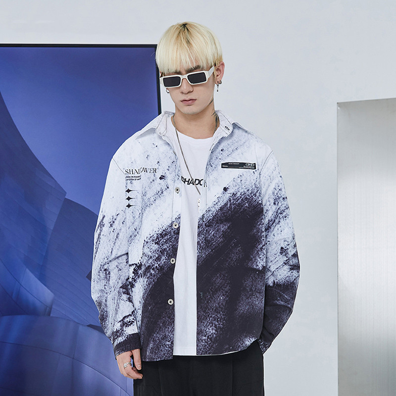 Men's Autumn Loose Long Sleeve Gradient Ink Splash Shirt