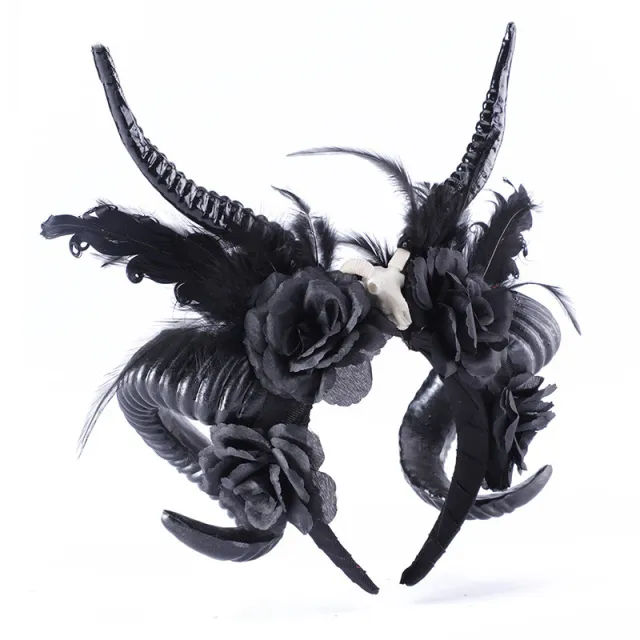 Halloween Dark COS Party Simulation Antelope Horn Black Flower Headdress Black - Shop at LoveMi