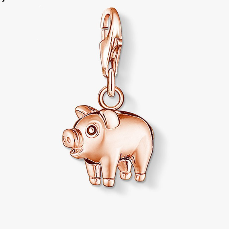 Title 5, Rose Gold Piggy Pendant With 925 Sterling Silve...