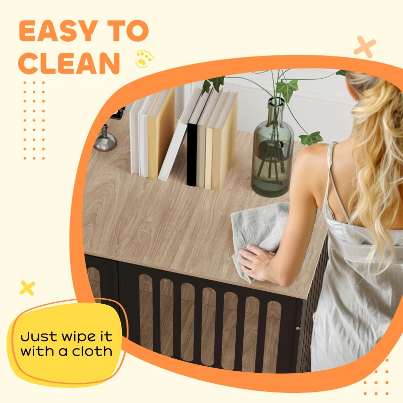 Dog Crate Furniture W Anti-Chew Resistant Mesh, Anti-Escape Single Door, For Large Dogs, Walnut Brown