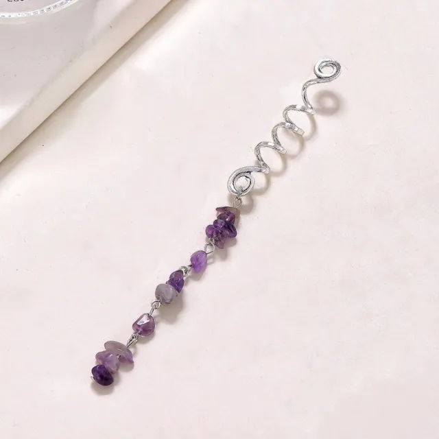 Natural Stone Pendant Hair Ring Head Rope Dreadlocks Long Purple On Silver Bottom - Shop at LoveMi