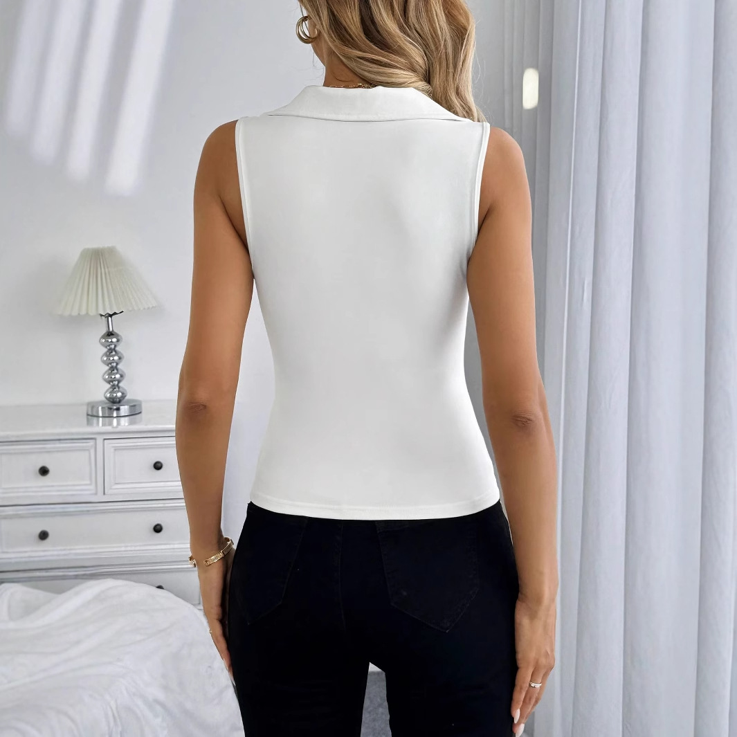 Women’s Solid Color Polo Collar Slim-Fit Casual Vest