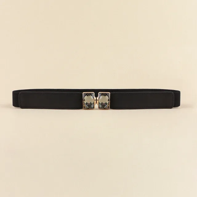 New Diamond encrusted Women's Elastic Elastic Belt Rhinestones Shiny All matching Fine Belt Perforation free Multi color Skirt Suit Waist Decoratio... Black - Shop at LoveMi