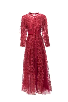Women's Elegant Mesh Embroidered Perspective Long Skirt - Red - View 1