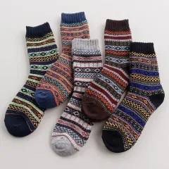 Thick Thread Ethnic Style Tube Socks - Thick Line Diamond - View 1