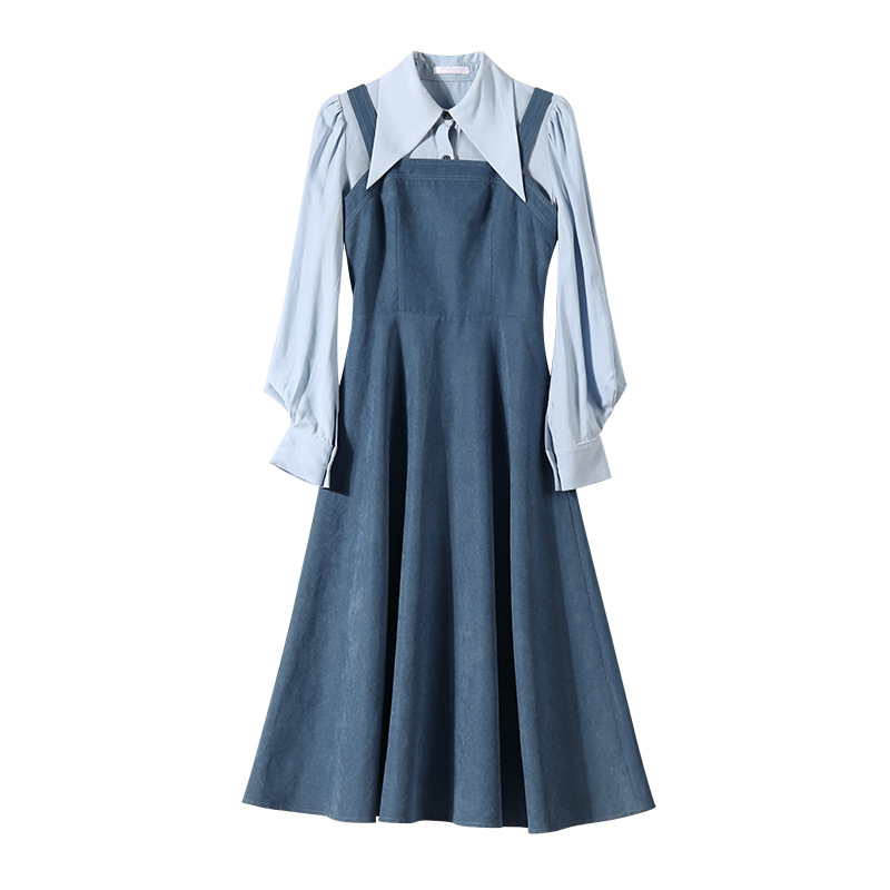 Two-piece Preppy Long-sleeved Shirt Suspender Skirt