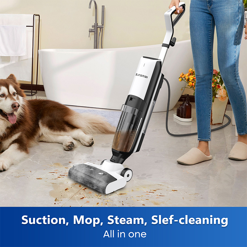 4-in-1 Steam Vacuum Mop Self-Cleaning Wet Dry Vacuum For Hardwood Floors Carpets High-Temperature Steam With LED Display