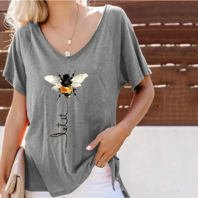 Women's Round Neck New Short Sleeved T Shirt Printing Top Grey - Shop at LoveMi