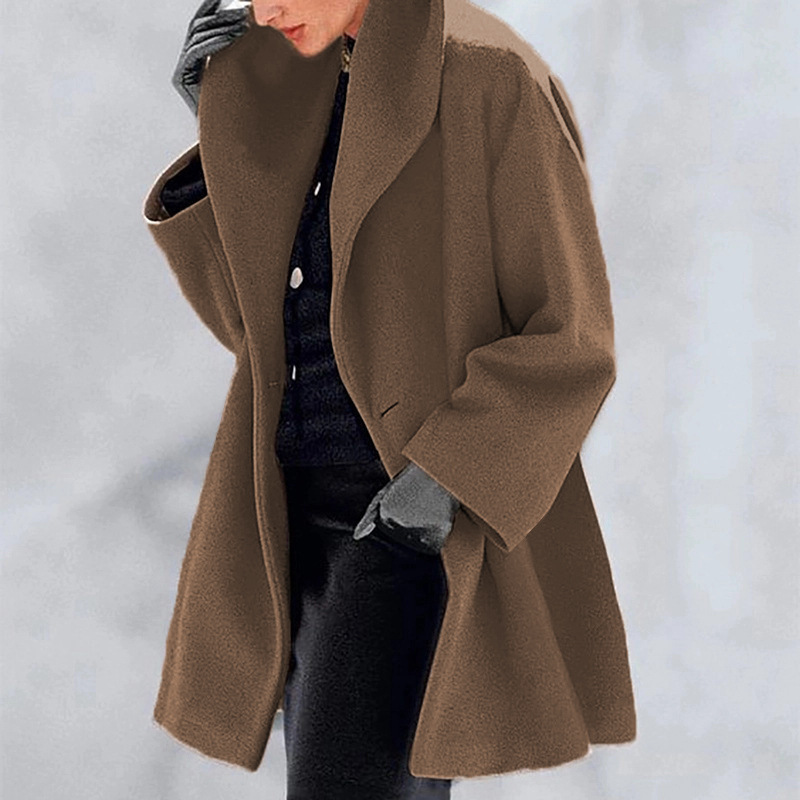 Plus Size Women's Solid Color Round Neck Button Coat - Oversized Hooded Wool-Like Long Coat For Fall&Winter_voghion.com