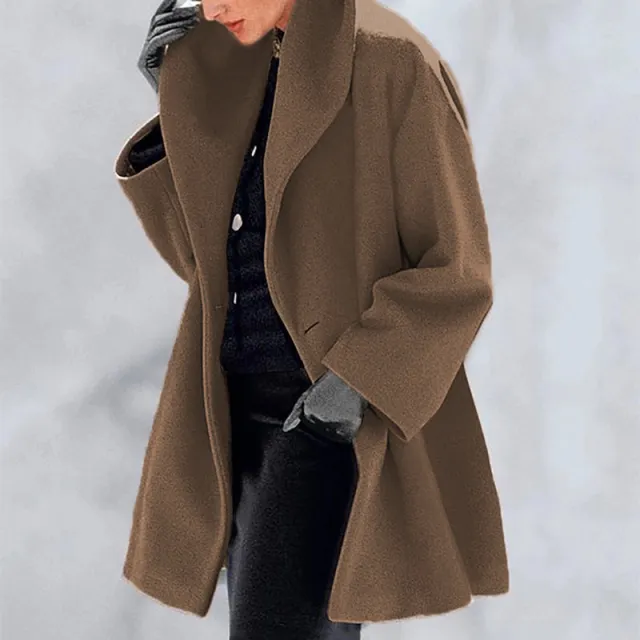 Plus Size Women's Solid Color Round Neck Button Coat Oversized Hooded Wool Like Long Coat For Fall&Winter Brown - Shop at LoveMi