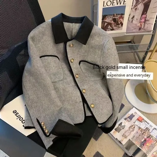 Coat For Women Spring And Autumn Fashionable Casual All matching Lapel Short Top Grey - Shop at LoveMi