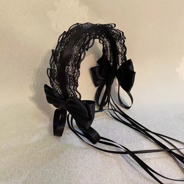 Hairdressing Lace Bowknot Hair Band Black - Shop at LoveMi