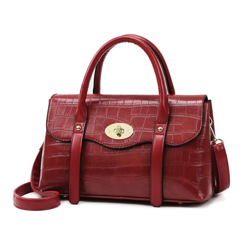 Ladies One Shoulder Handheld Fashion Embossed Big Bag Red - Shop at LoveMi