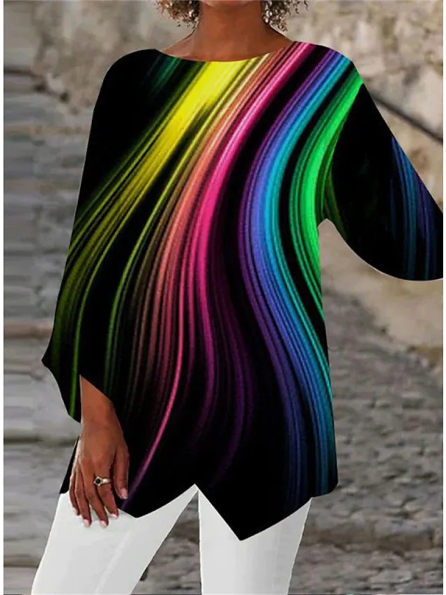 Geometric Print Long Sleeve Panel Crew Neck Shirt Color6 M - Shop at LoveMi
