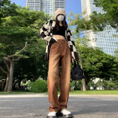 Women's New Retro Washed Gradient Loose Straight Leg Jeans - Brown Regular - View 1