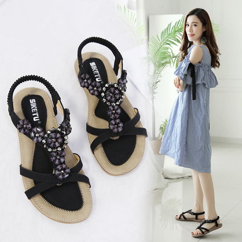 Women's Bohemian Flower Rhinestone Sandals Plus Size