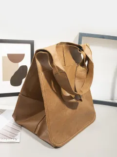 Vintage Large Capacity Handbags PU Soft Leather Big Bag Designer Luxury Women Shoulder Bag Beach On Vacation Woman Tote Bag - Khaki - View 1