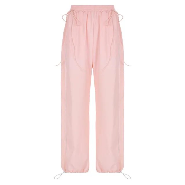 Tight Waist Loose Straight Cargo Pants Pink - Shop at LoveMi