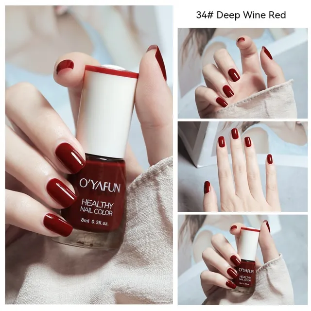 Nail Polish New Water based Long lasting Quick drying Transparent 34 Deep Wine Red - Shop at LoveMi