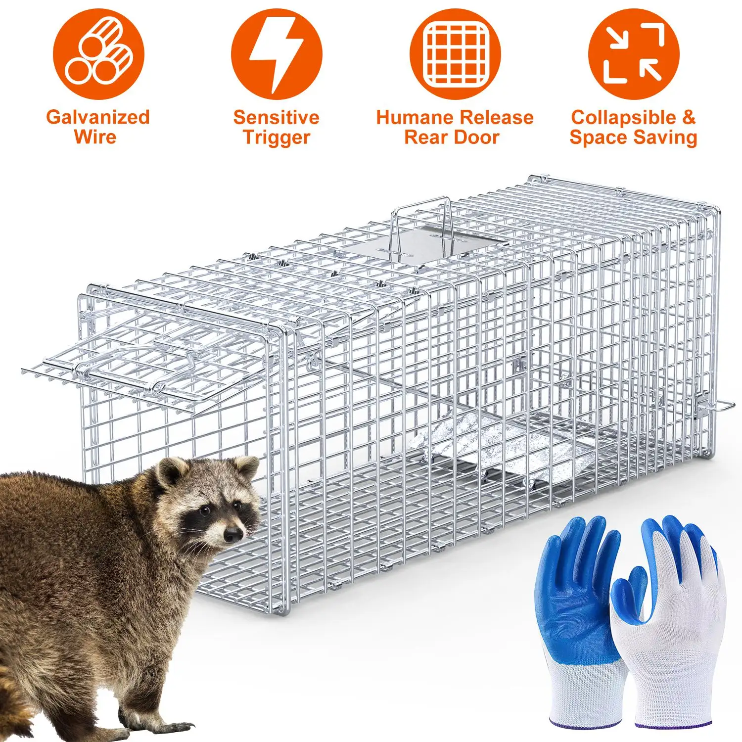 Live Animal Trap Cage 37x14x15in Folding Catch