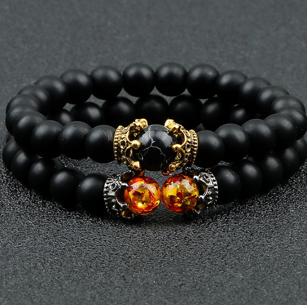 Volcanic Stone Crown Yoga Onyx Bead Bracelet