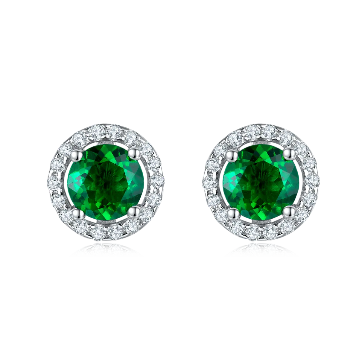 S925 Silver 2.6g Lab-Created Emerald Halo Stud