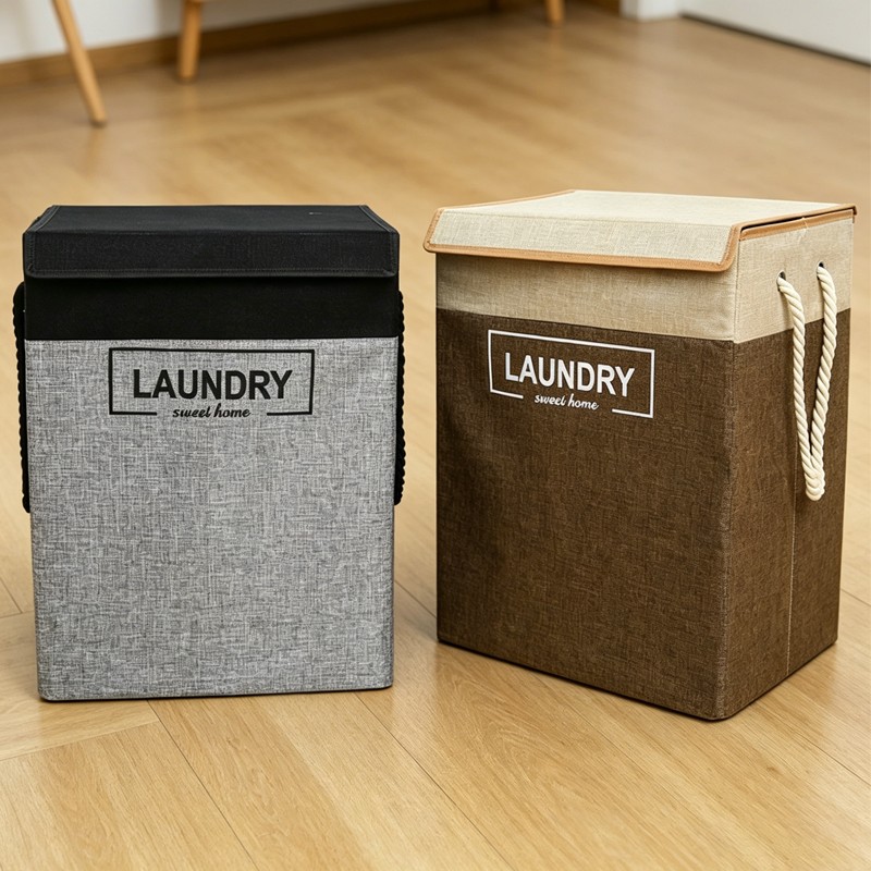 Laundry Basket Dirty Washing Clothes Storage Folding Bin Bag Hamper With Lid — image 3