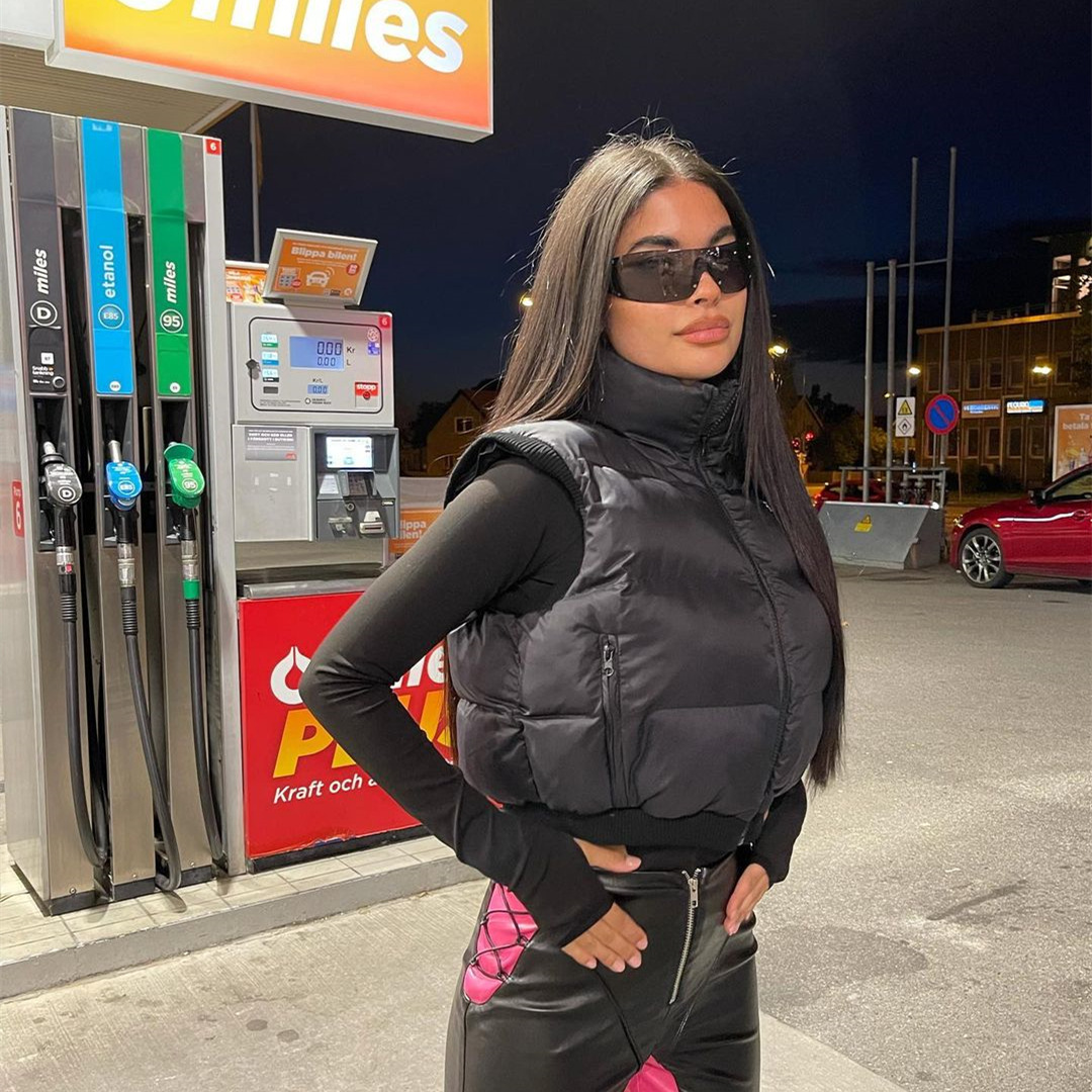 European And American Temperament Sleeveless Vest Stand Collar Cardigan Solid Color Zipper Without Hood