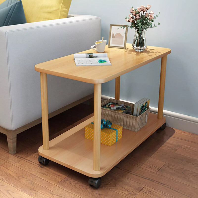 2 Tier Small Sofa Side Table Couch End Coffee Tea Snack Desk With Wheel — image 6