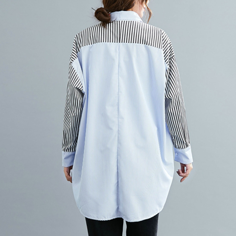 Title 5, Plus Fat Striped Stitching Shirt Fat MM Plus Size