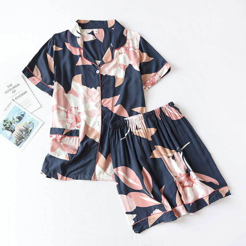 Title 4, Printed Rayon Short-sleeved Shorts Pajamas Set ...