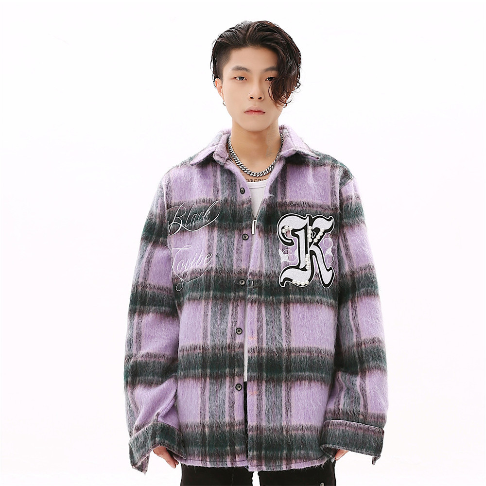 Trendy Brand Plaid Jacket Men's Word Embroidery