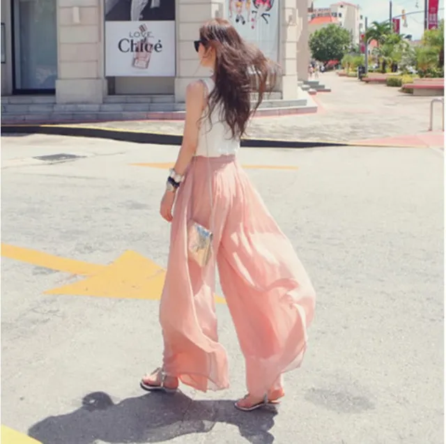 Oversized Chiffon Wide leg Pants Women's Casual Loose High waist Beach Pants 5Style - Shop at LoveMi