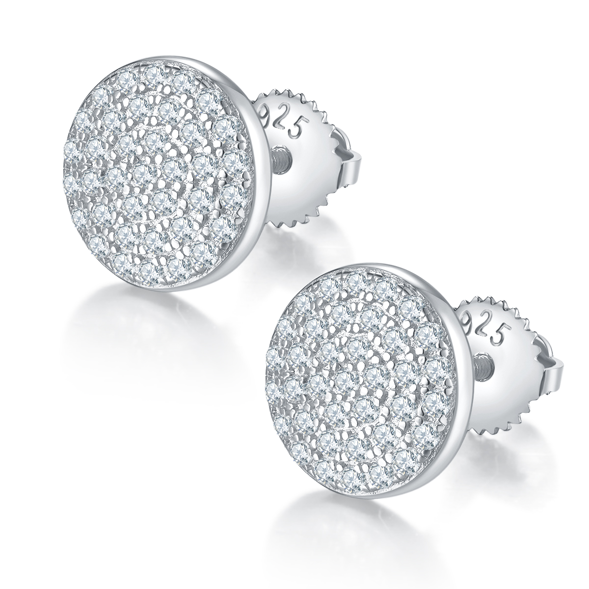 S925 Sterling Silver 74pcs D Color VVS1 Moissanite Round Stud Earrings 10mm Pave 1.6g Screw Back Hypoallergenic GRA Certified Gift Box