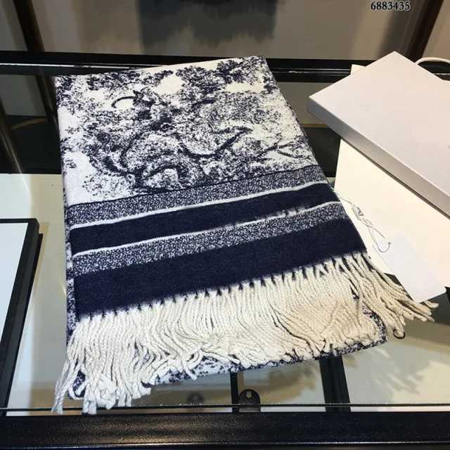 Animal Ink Painting Fringed Lady Scarf Navy Blue - Shop at LoveMi