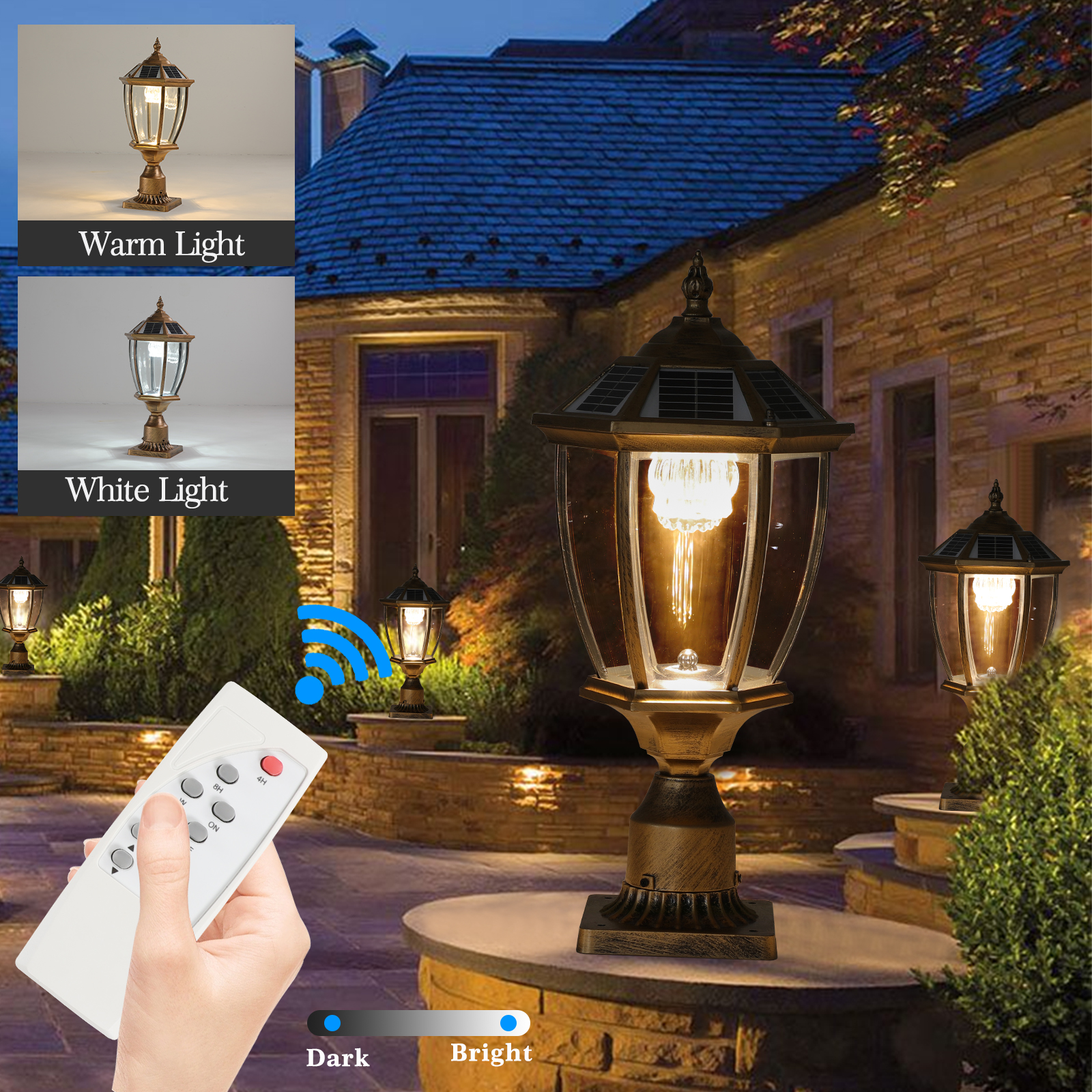 20 H  Golden Solar Powered LED Outdoor Lantern, Vintage Garden Light With Elegant Glass Design For Pathways, Yards, And Patios 2-Pack