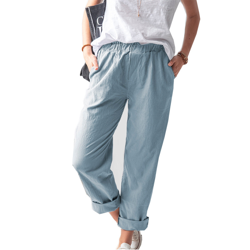 Title 9, Effen Kleur Casual Broek met Elastische Hoge Ta...