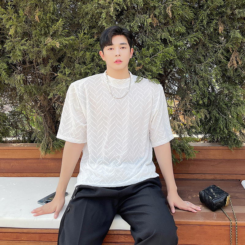 Solid Color Dark Pattern Half-sleeve Body Shirt Casual Bottoming Shirt Top